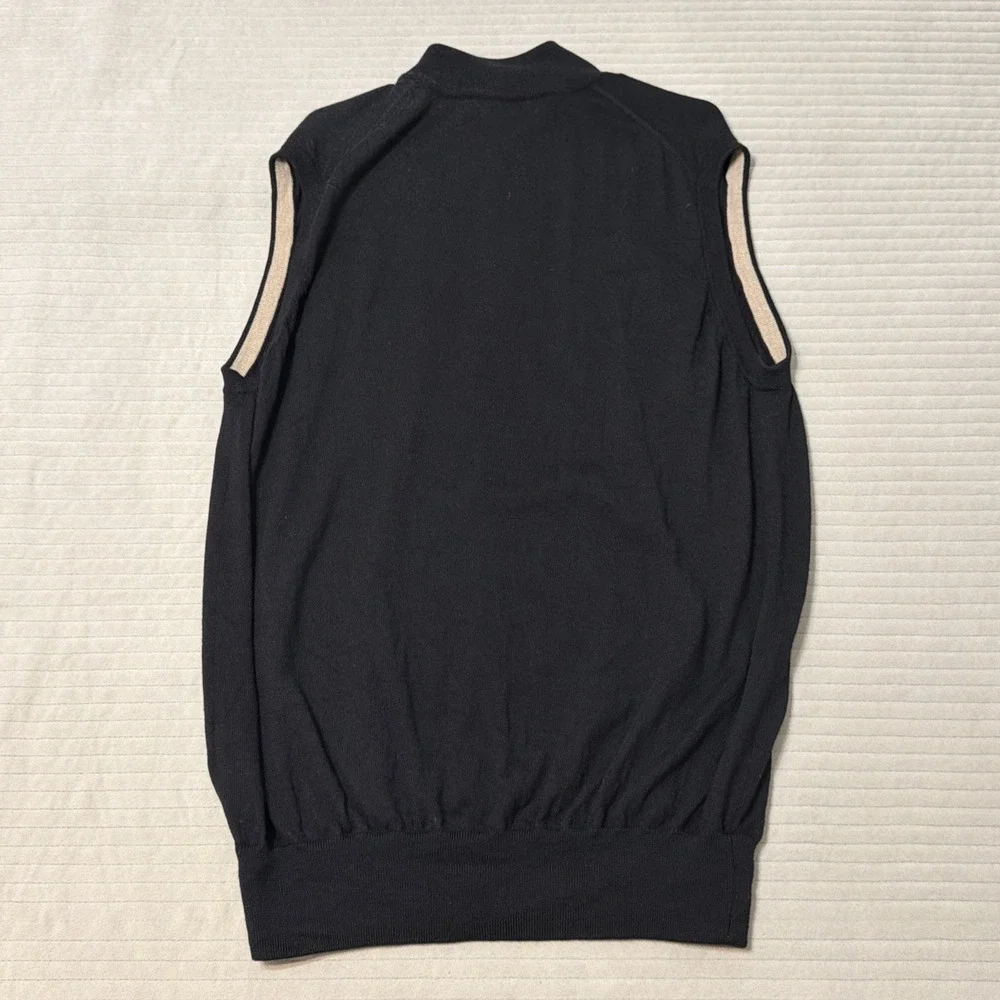 Peter Millar Merino Wool 1/4 Zip Vest Black Mock Neck Mens Size XL Sweater Vest